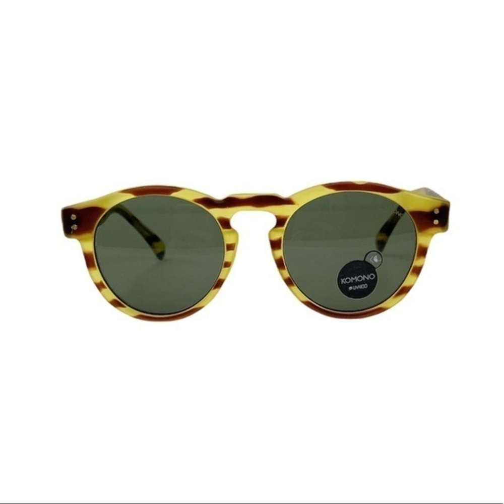 KOMONO Clement Safari Sunglasses Brown Yellow Striped NWT NEW Round